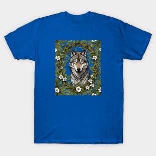 Minnesota Wolf Surrounded By Lady's Slipper Flowers 4 T-Shirt